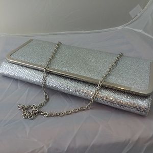 ALDO Silver Glitter Sparkly Clutch Purse w/Chain